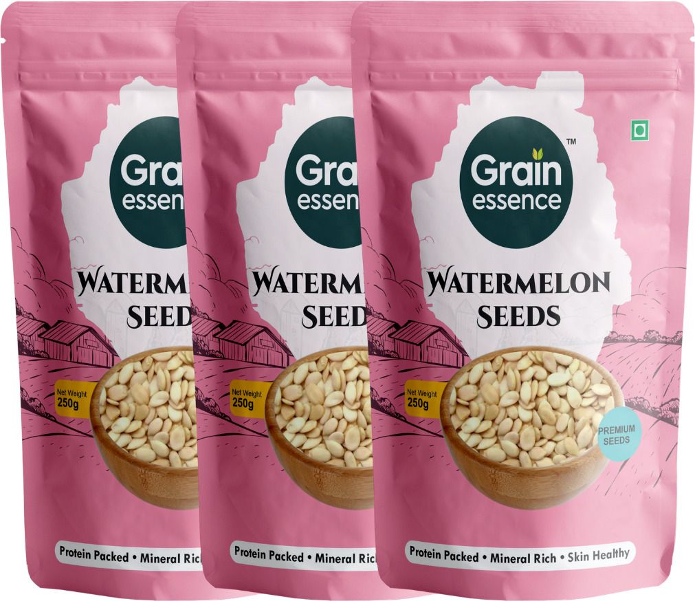 GRAIN ESSENCE Grain Essence Premium Raw Watermelon Seeds | 100% Natural, Unroasted & Unpolish Watermelon Seeds (3 x 250 g)