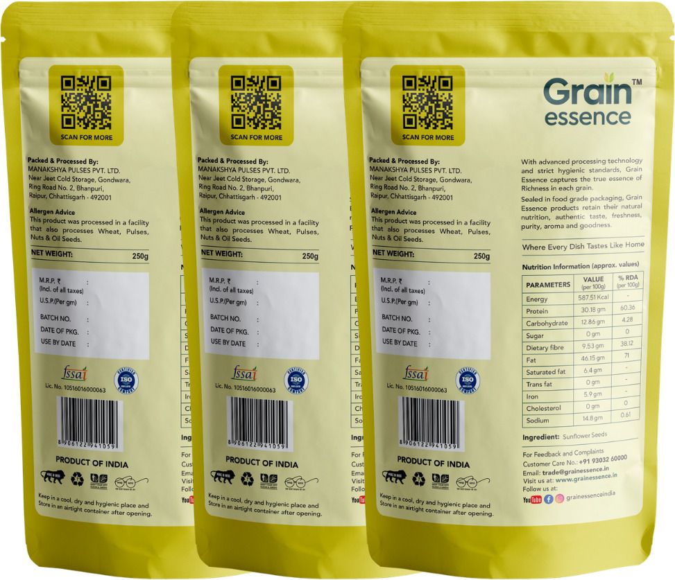 GRAIN ESSENCE Grain Essence Premium Sunflower Seeds | 100% Natural, Raw & Unroasted | Sunflower Seeds (3 x 250 g) - view 2