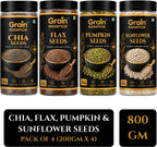 GRAIN ESSENCE GRAIN ESSENCE Premium Combo Chia Seed, Flax Seed, Pumpkin Seed, Sunflower Seed Chia Seeds, Brown Flax Seeds, Pumpkin Seeds, Sunflower Seeds (4 x 200 g)