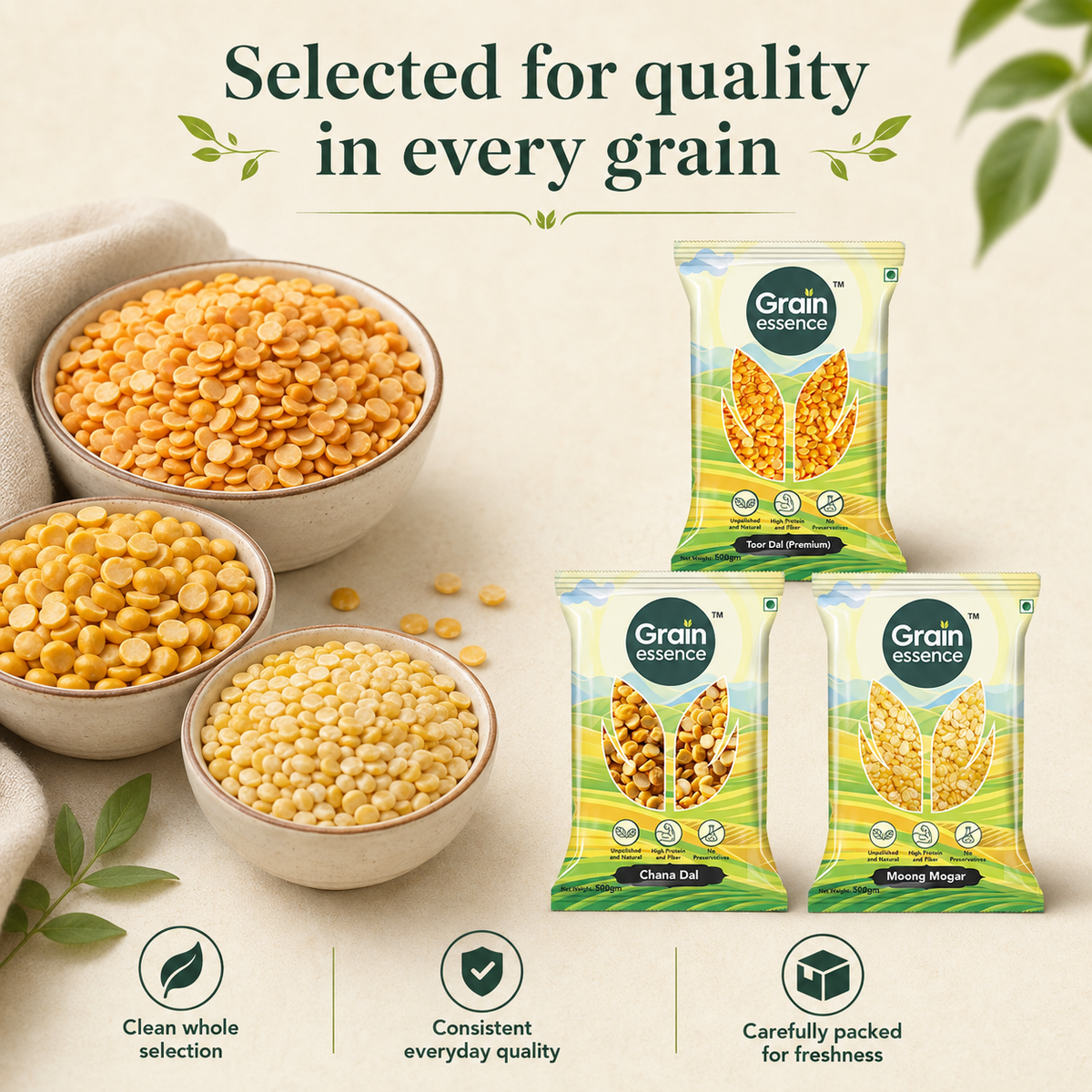 Daily Dal Combo (Chana Dal, Moong Dal, Toor Dal)
