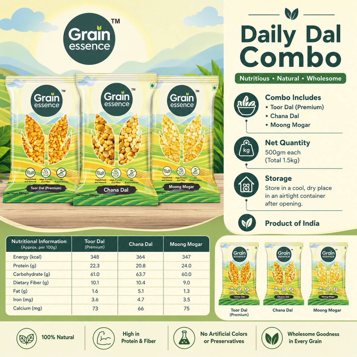 Daily Dal Combo (Chana Dal, Moong Dal, Toor Dal)