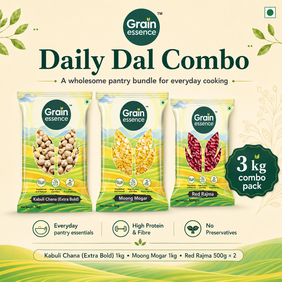 Daily Dal Combo (Kabuli Chana, Rajma, Moong Dal)
