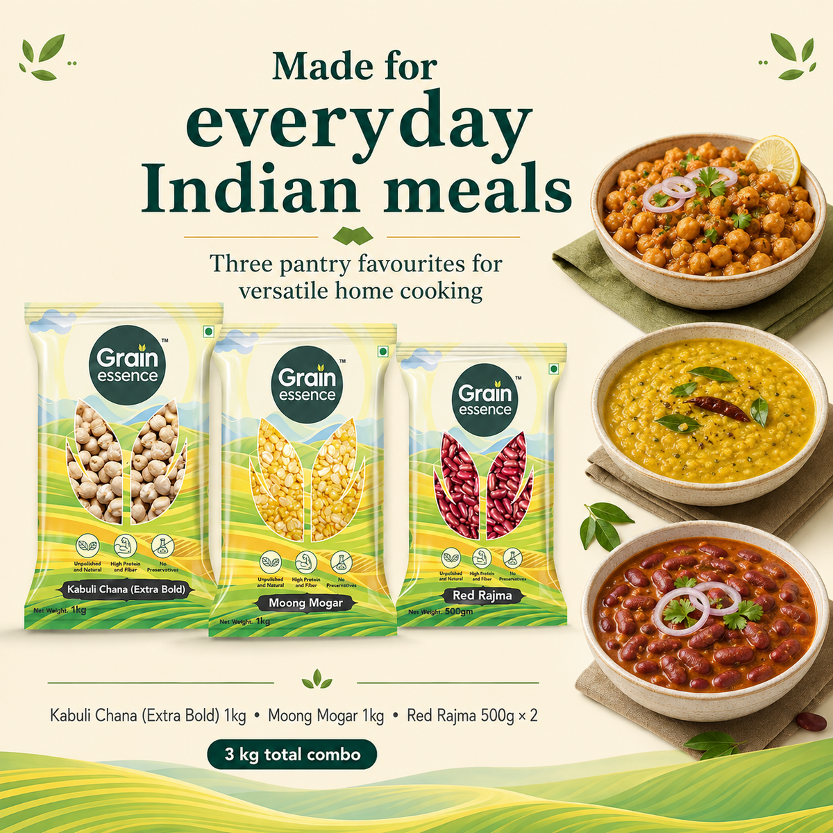 Daily Dal Combo (Kabuli Chana, Rajma, Moong Dal)