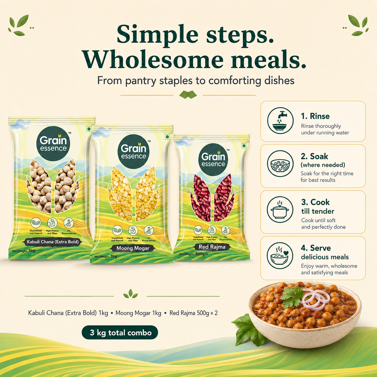 Daily Dal Combo (Kabuli Chana, Rajma, Moong Dal)