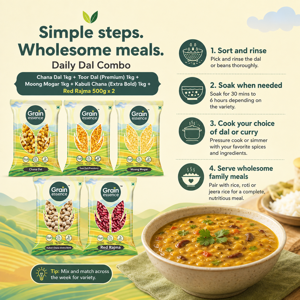Daily Dal Combo (Chana Dal, Toor Dal, Moong Dal, Kabuli Chana, Rajma)